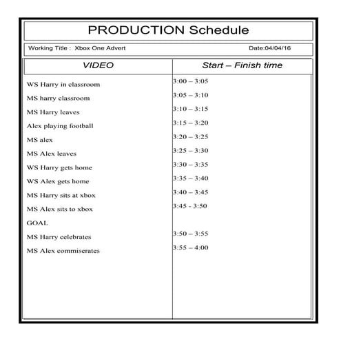 Xbox production schedule