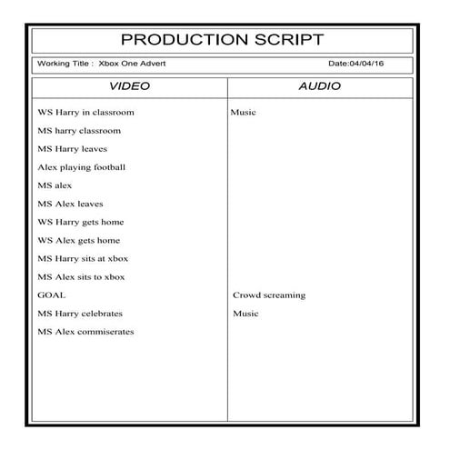 Xbox production script | DOC