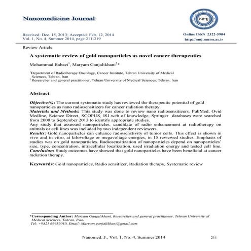 NAnoparticles for Cancer Therapy | PDF