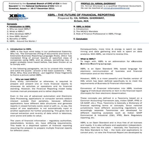 Xbrl the future of financial reporting by ca. nirmal ghorawat