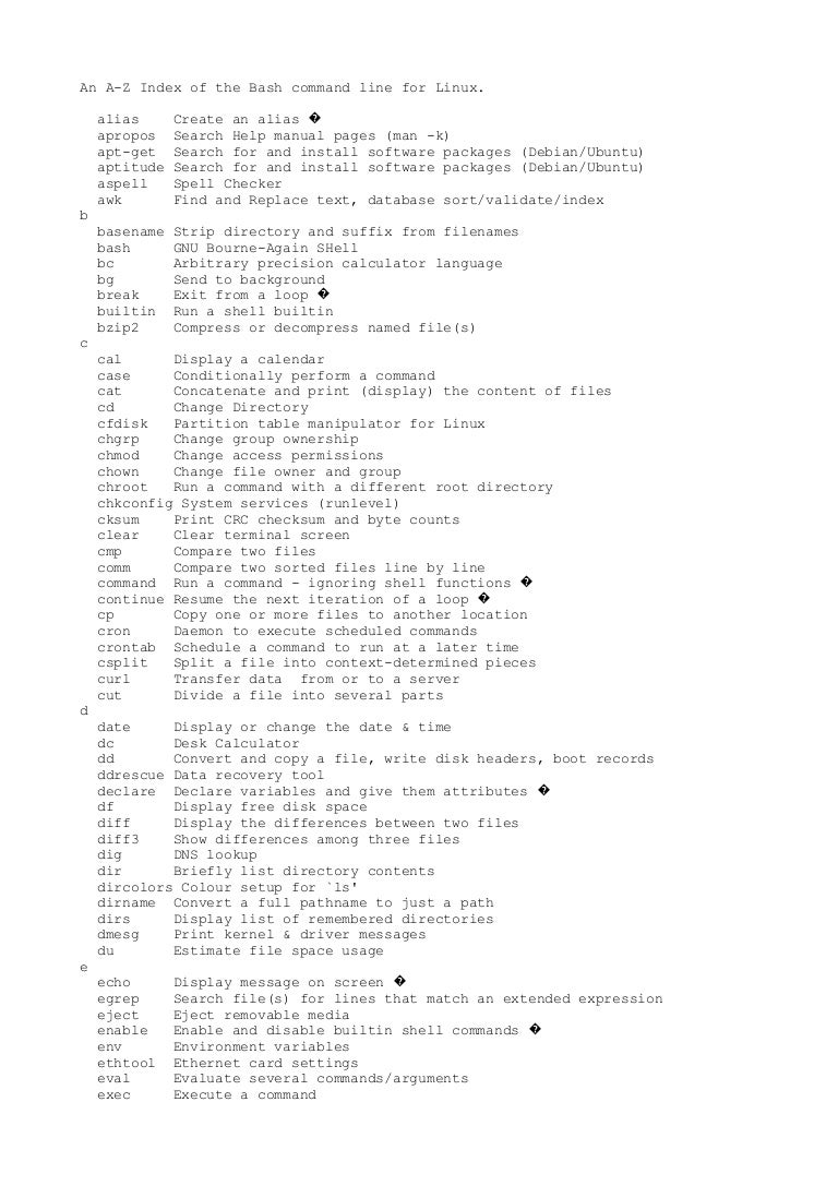 An A Z Index Of The Bash Commands