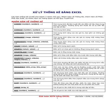 Xác suất thống kê bằng excel