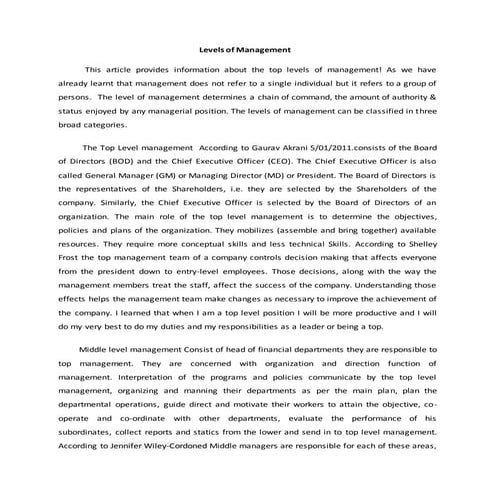Levels of Management and Their Functions | PPTX