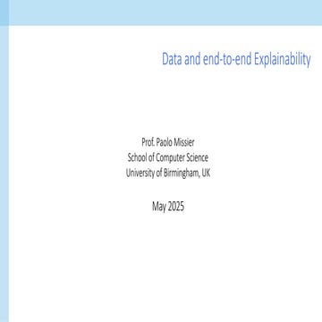 Data and end-to-end Explainability (XAI,XEE)