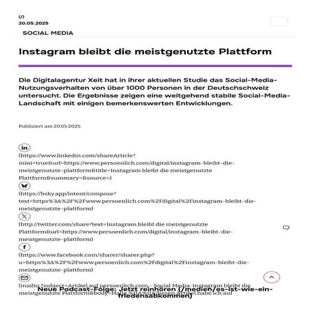 Instagram bleibt die meistgenutzte Plattform