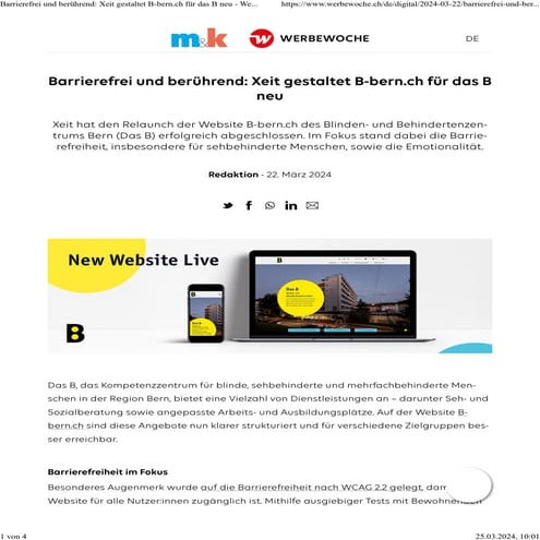 Barrierefrei und berührend: Xeit gestaltet B-bern.ch für das B neu