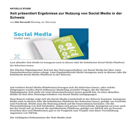 Xeit präsentiert Ergebnisse zur Nutzung von Social Media in der Schweiz
