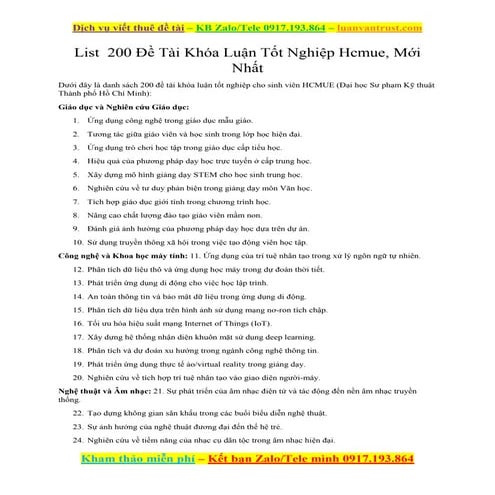 Xem Ngay 170 Đề Tài Khóa Luận Tốt Nghiệp Hcmue, Mới Nhất.docx