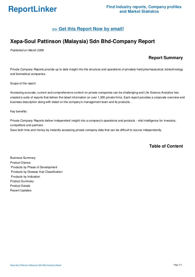 Xepa Soul Pattinson Malaysia Sdn Bhd Company Report