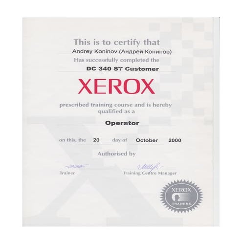 DC 340 ST Customer XEROX Operator