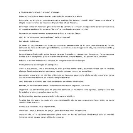 X FORMAS DE PASAR EL FIN DE SEMANA