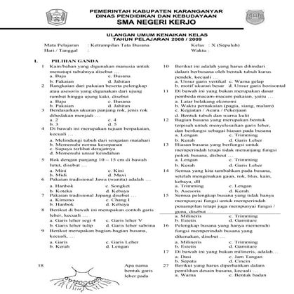 soal mulok tata busana kelas X genap