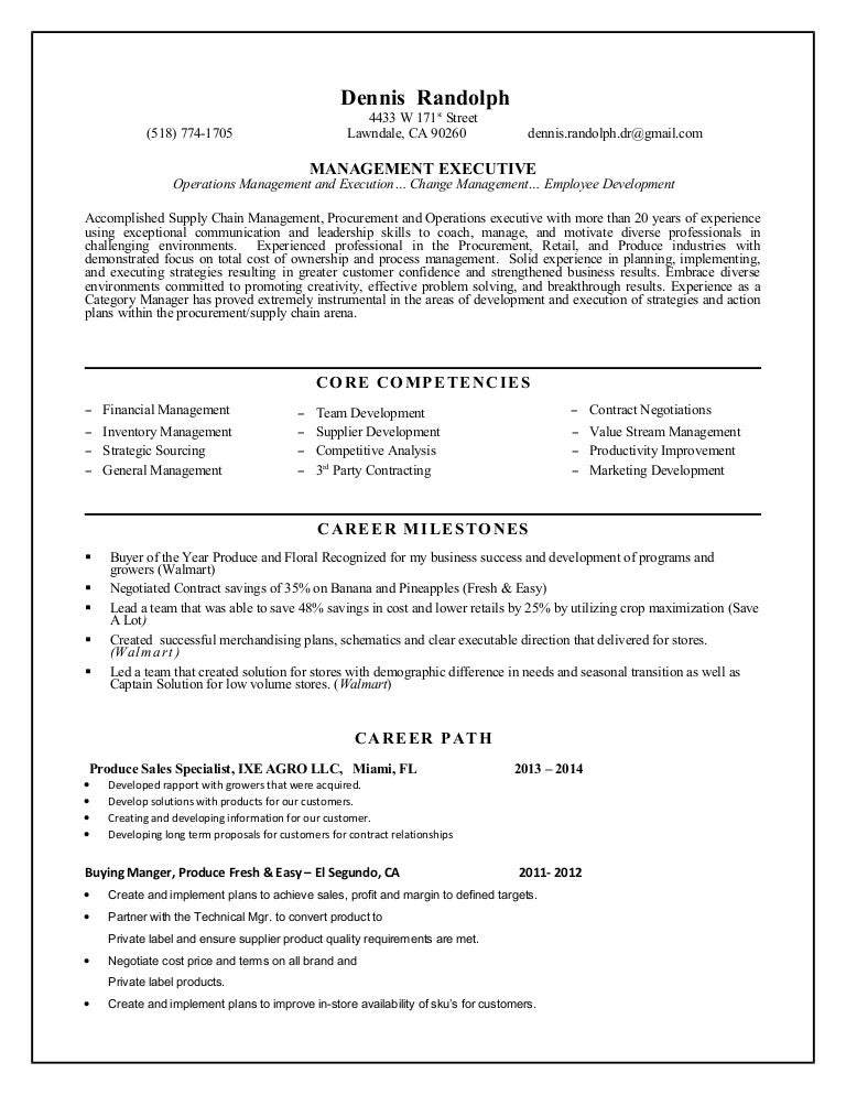 resume dennis randolph vp fresh and easy careers