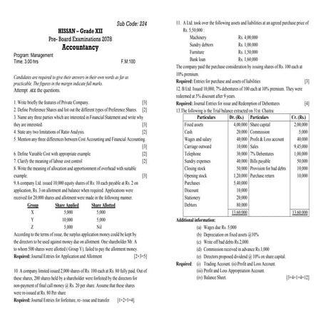 Accountancy XII (Management) - Hissan 2078