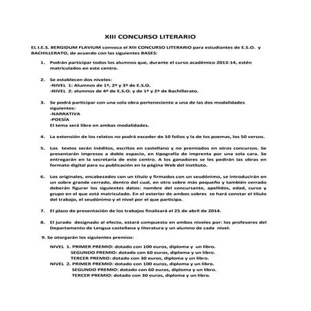 XII CONCURSO LITERARIO IES BERGIDUM FLAVIUM