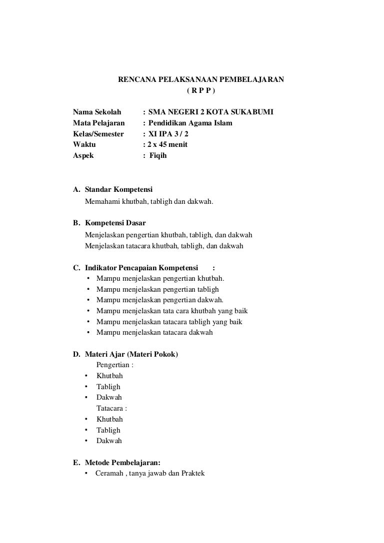 Contoh Rpp Ppl Pai Kelas Xi