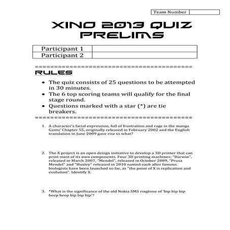 Xino 2013 Quiz Prelims