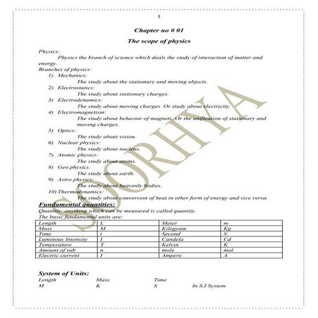 Short Notes of First year Physics 
