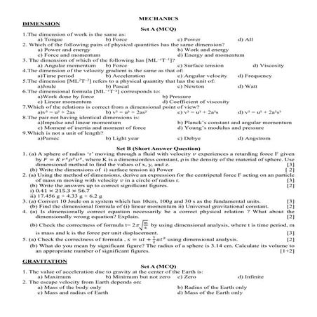Comprehensive Physics Review: Mechanics, Gravitation, and Vector ...