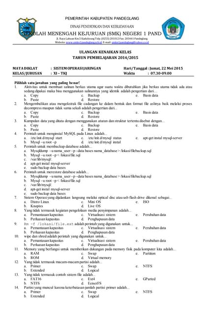 Soal UAS Pemrograman Dasar Kelas 11 SMK semester ganjil tahun ajaran