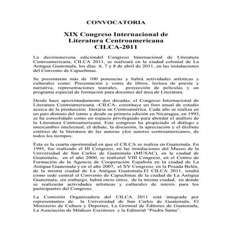 Xix congreso internacional de literatura centroamericana cilca | DOCX