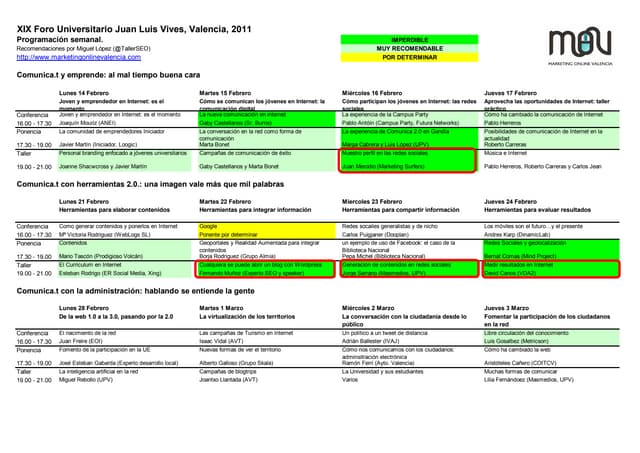 XIX Foro Juan Luis Vives Agenda