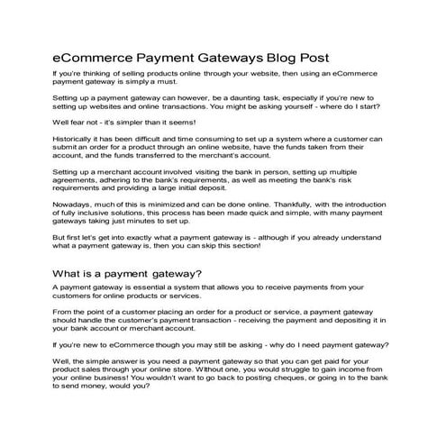 eCommerce Payment Gateways: An Introduction