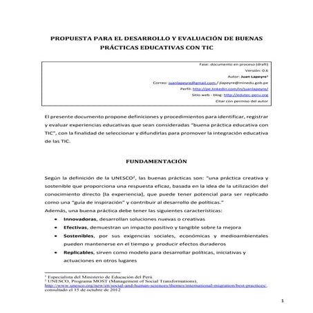 PROPUESTA PARA EL DESARROLLO Y EVALUACIÓN DE BUENAS  PRÁCTICAS EDUCATIVAS CON TIC