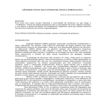 Bakhtin   generos textuais e ensino de lingua portuguesa