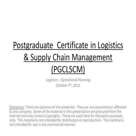 Logistics - Operational Planning - for XLRI PGCLSM