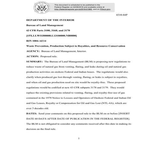 Xls bureau of land management   flaring - update rules published 02-08-2016