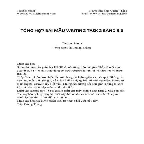 WRITING TASK 2 BAND 9.0 Collection from www.ielts-simon.com