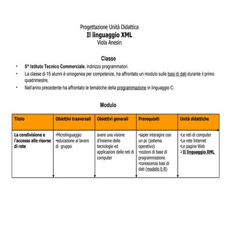 Xml - progettazione unità didattica