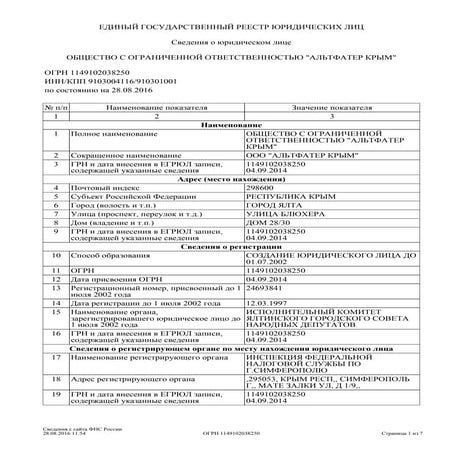 Виписка з російського реєстру "Альтфатер Крим"