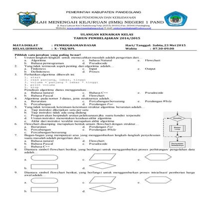 Soal UAS Pemrograman Dasar kelas 10 semester genap tahun ajaran 2014-2015