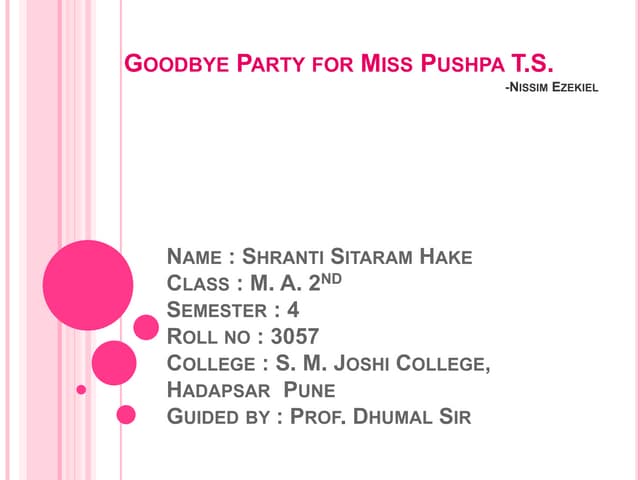 Goodbye Party For Miss Pushpa T.S - Nissim  Ezekiel