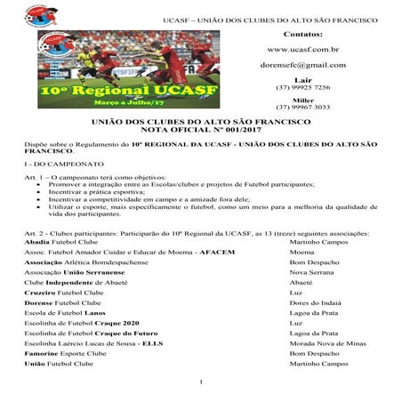 Regulamento Oficial do 10º Regional UCASF