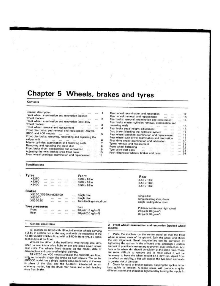 Yamaha Xs 400 1977 1982 Manual Part3 Wheels Brakes Tires Electrical