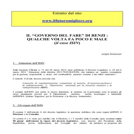IL “GOVERNO DEL FARE” DI RENZI : QUALCHE VOLTA FA POCO E MALE (il caso ISIN)