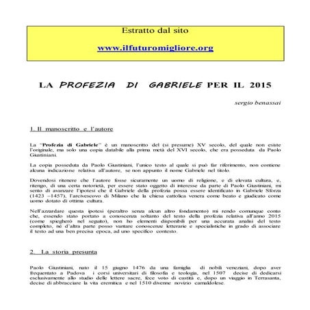 La profezia di Gabriele per il 2015