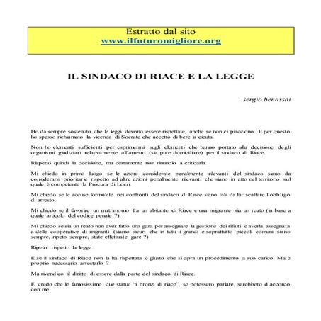 IL SINDACO DI RIACE E LA LEGGE