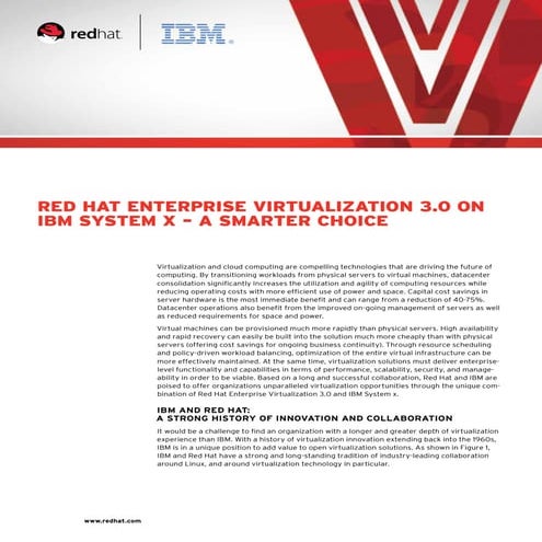 Red Hat Enterprise Virtualization 3.0 on IBM System X – a Smarter Choice