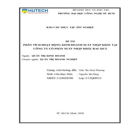 Đề tài: Phân tích hoạt động xuất nhập khẩu tại công ty Rau Qủa, HAY!
