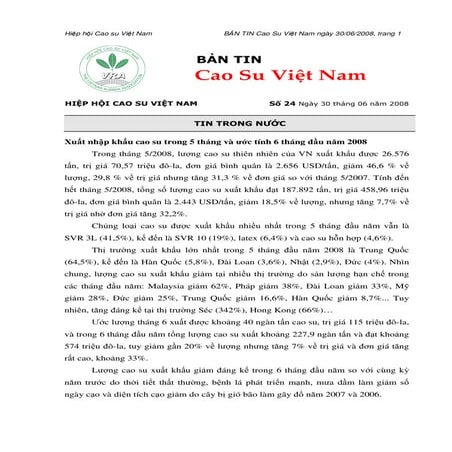 Xuat nhap khau cao su tron g5 thang va uoc tinh 06 thang 2008