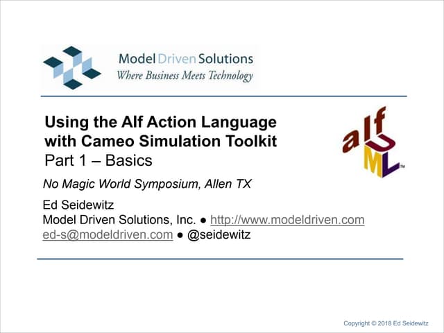 Using Alf with Cameo Simulation Toolkit - Part 1: Basics