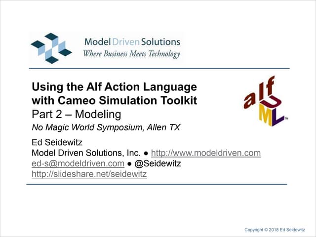 Using Alf with Cameo Simulation Toolkit - Part 2: Modeling