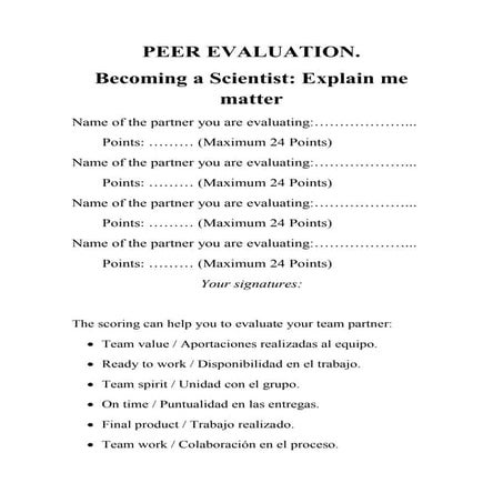 Peer evaluation (becoming a scientist) y6