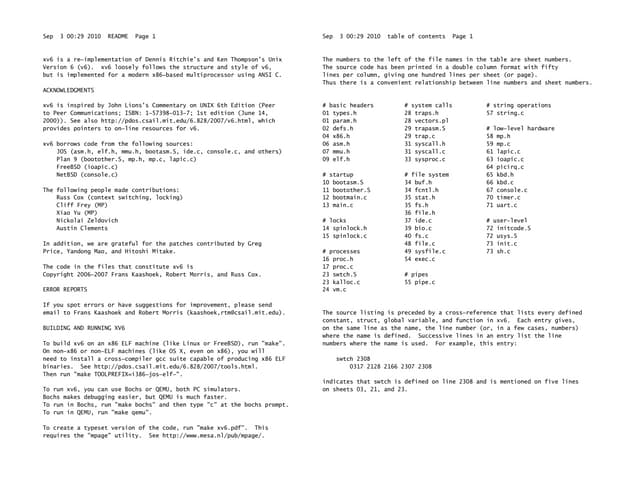xv6 is a re−implementation of Dennis Ritchie's and Ken Thompson's