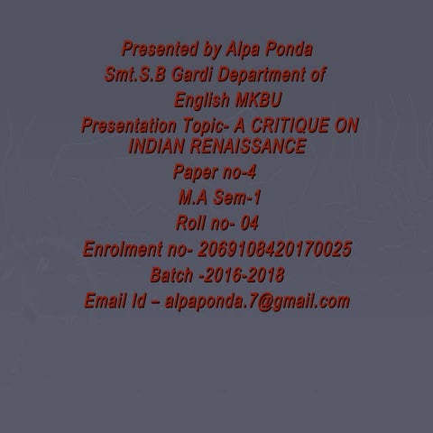 A CRITIQUE ON RENAISSANCE LITERATURE