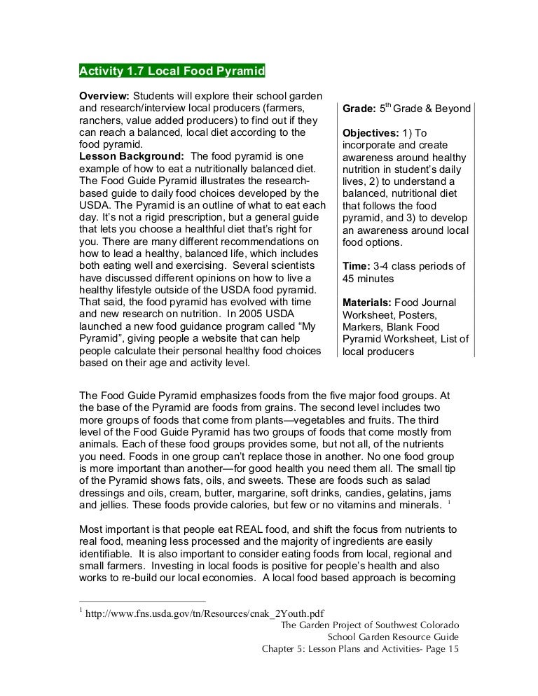 Colorado School Garden Lesson Plan A7 The Local Food Pyramid